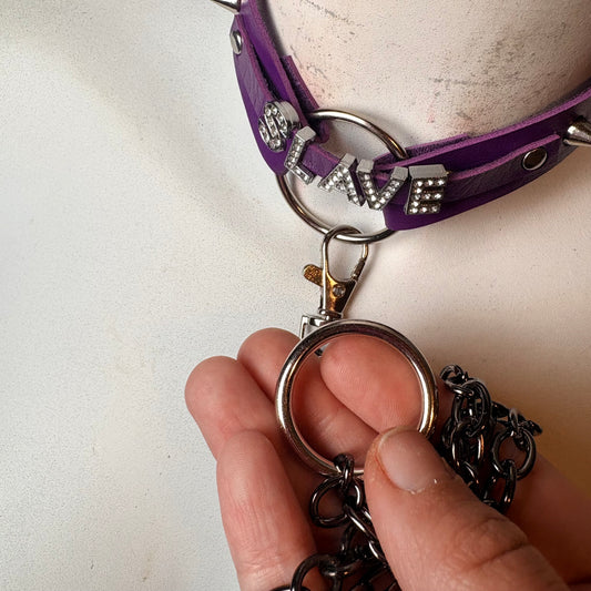 Chocker viola con scritta + guinzaglio