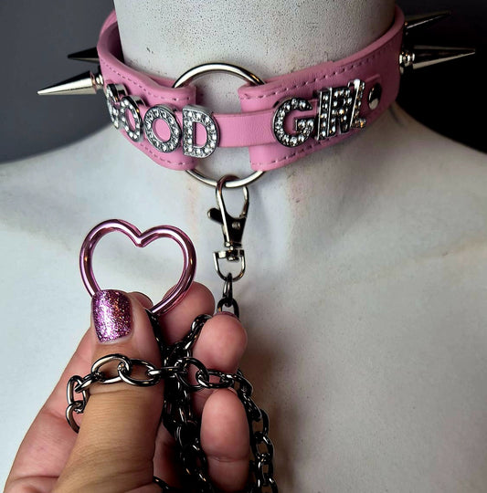 Set collana e guinzaglio rosa